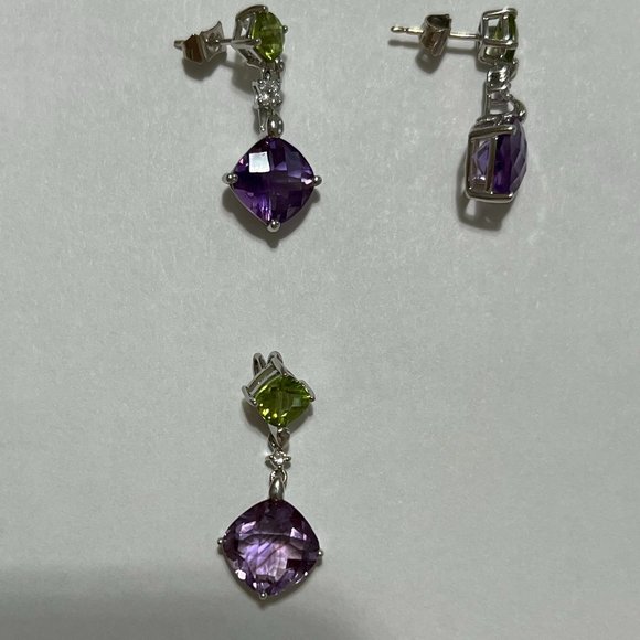 BEAUTIFUL 14K WHITE GOLD EARRINGS & PENDANT SET - Picture 6 of 9